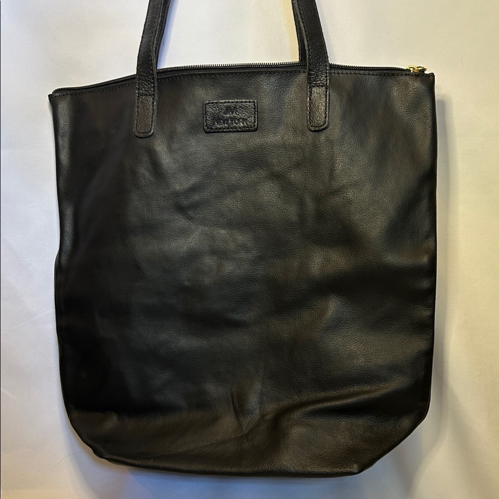 Black Leather Zippered Tote